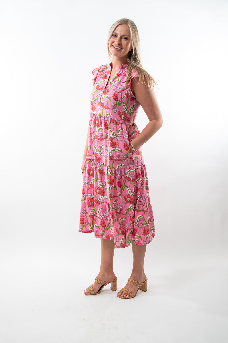 The Campbell Pretty in Pink Block Print Floral Dress Liza Byrd The Campbell Pretty in Pink Block Print Floral Dress Liza Byrd