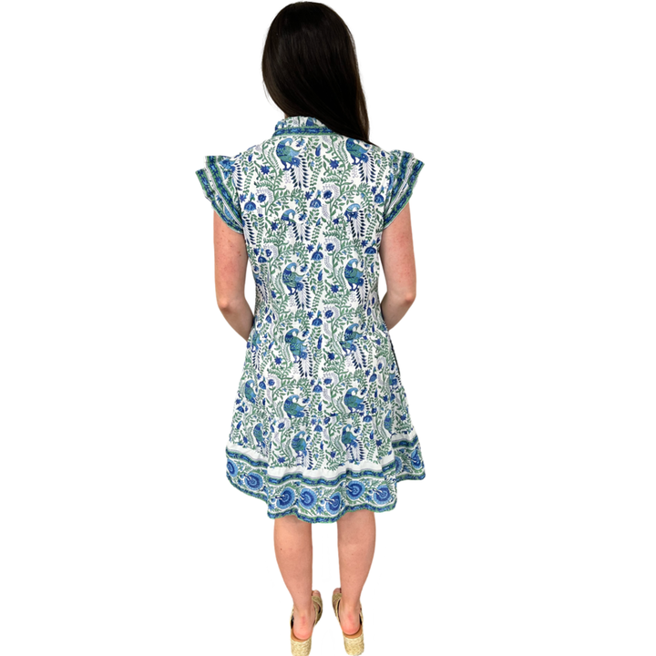 The Lacey Geen and Blue Border Print Cotton Dress — view 6