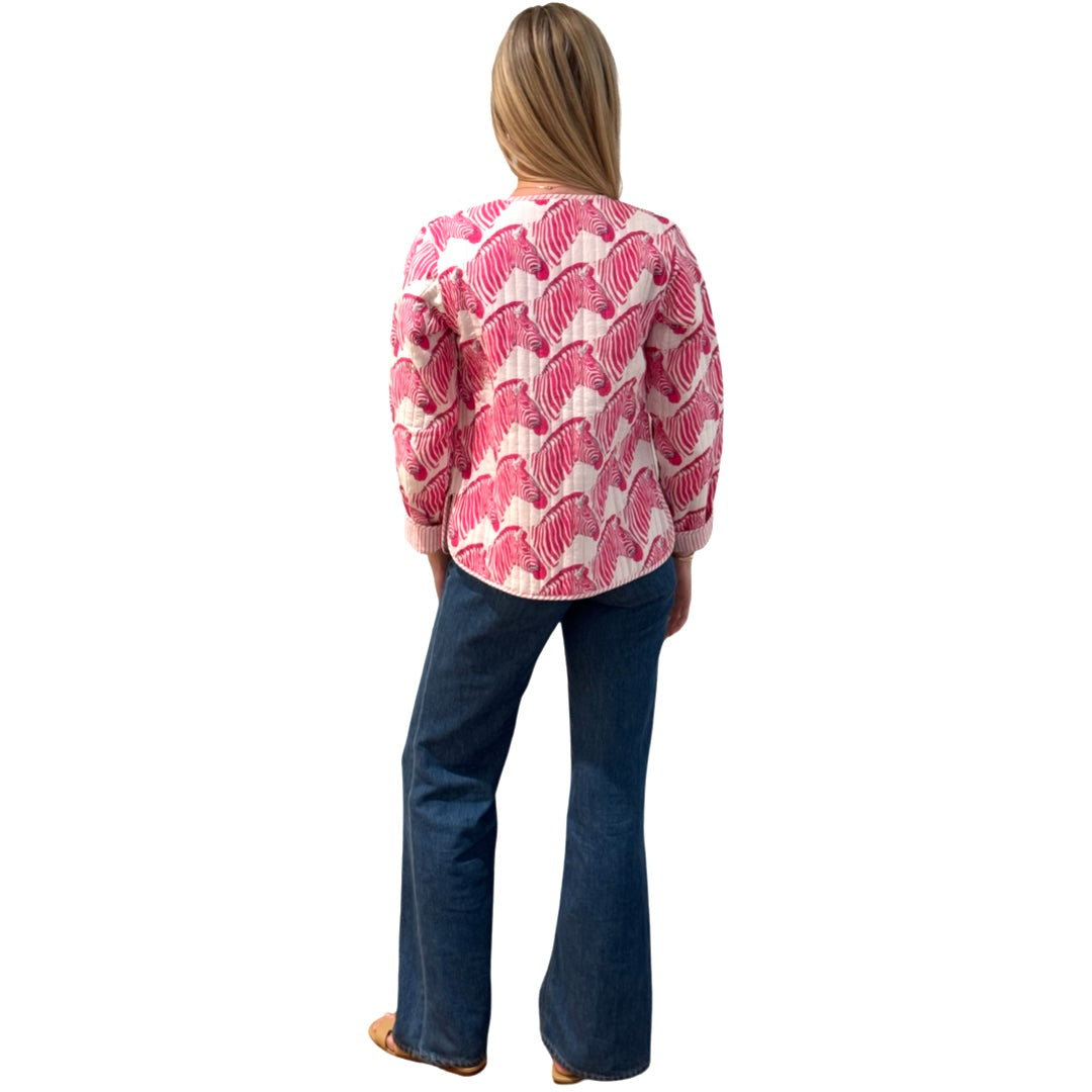 Show Your Stripes Madeline Quilted Cotton Reversible Pink and White Zebra Print Jacket — view 4