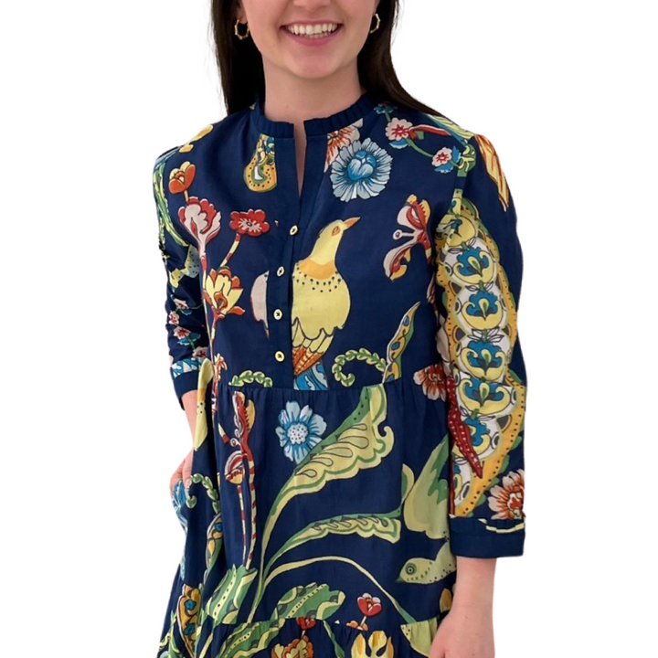 The Penny Navy Bird Print Dress in Blue Bird Floral — view 5