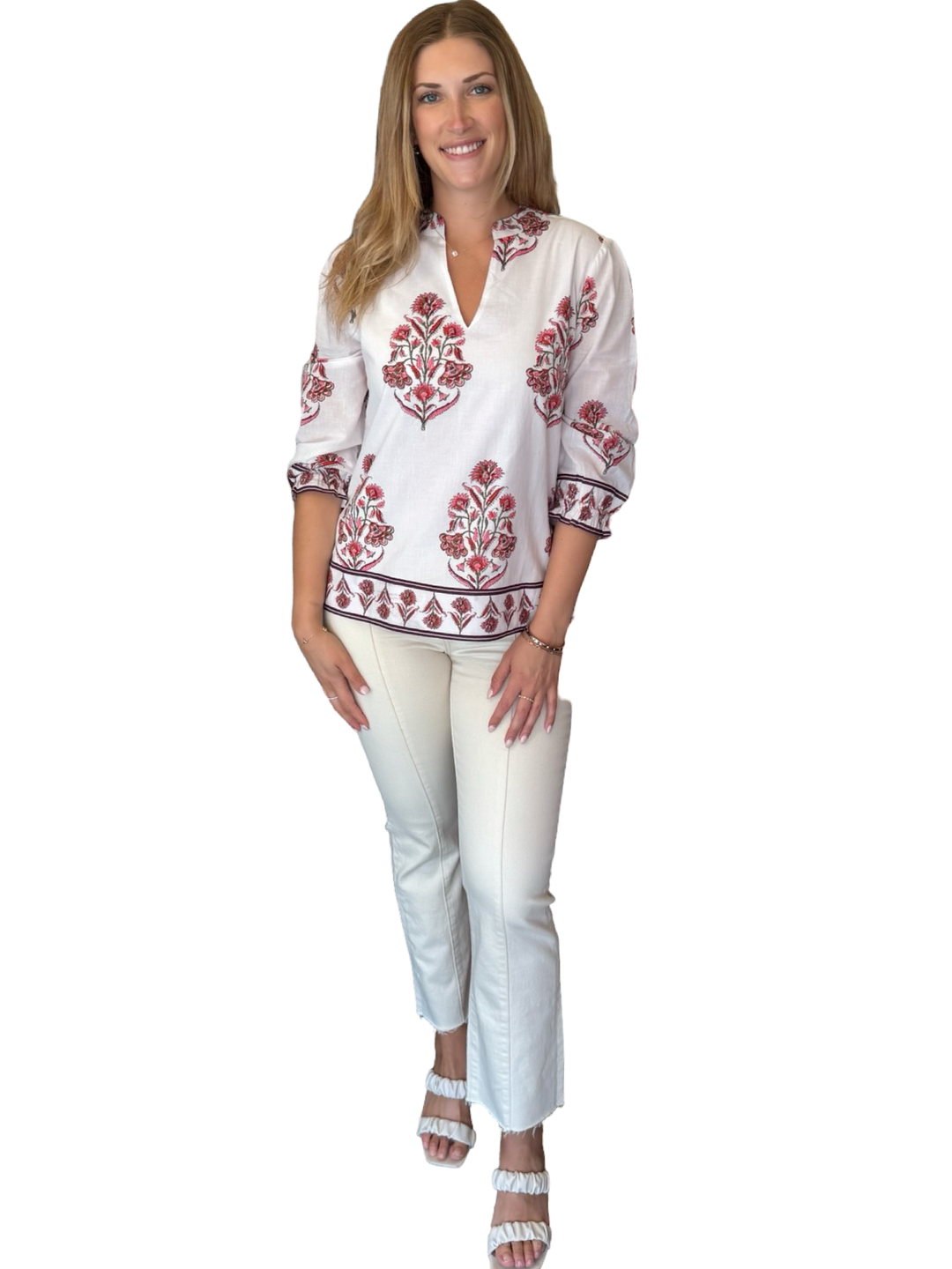 The Melody Cotton Block Print Top in Pink Floral Hand Block — view 5