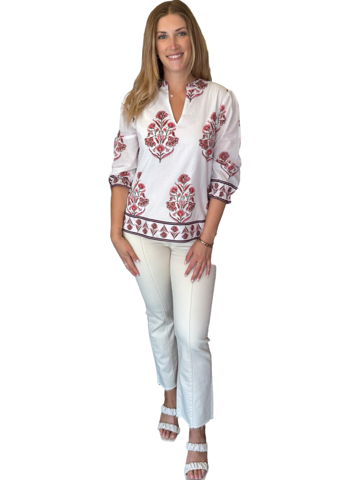 The Melody Cotton Block Print Top in Pink Floral Hand Block — view 5