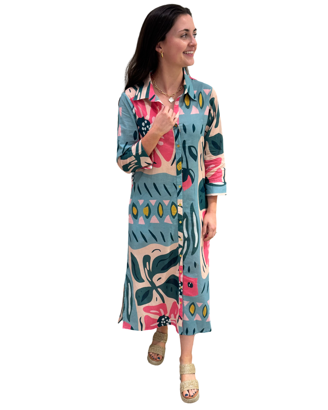 The Erika Button Front Multi Print Dress — view 2
