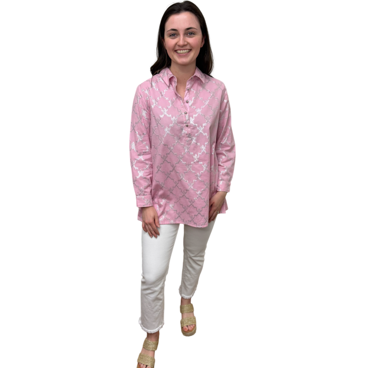 The Harper Easy Fit Top in Soft Pink and Silver Metallic — view 3