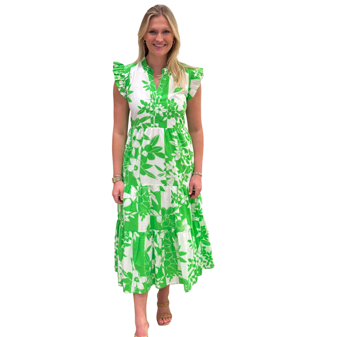 The Campbell Lemon-Lime Floral Flutter Sleeve Dress
