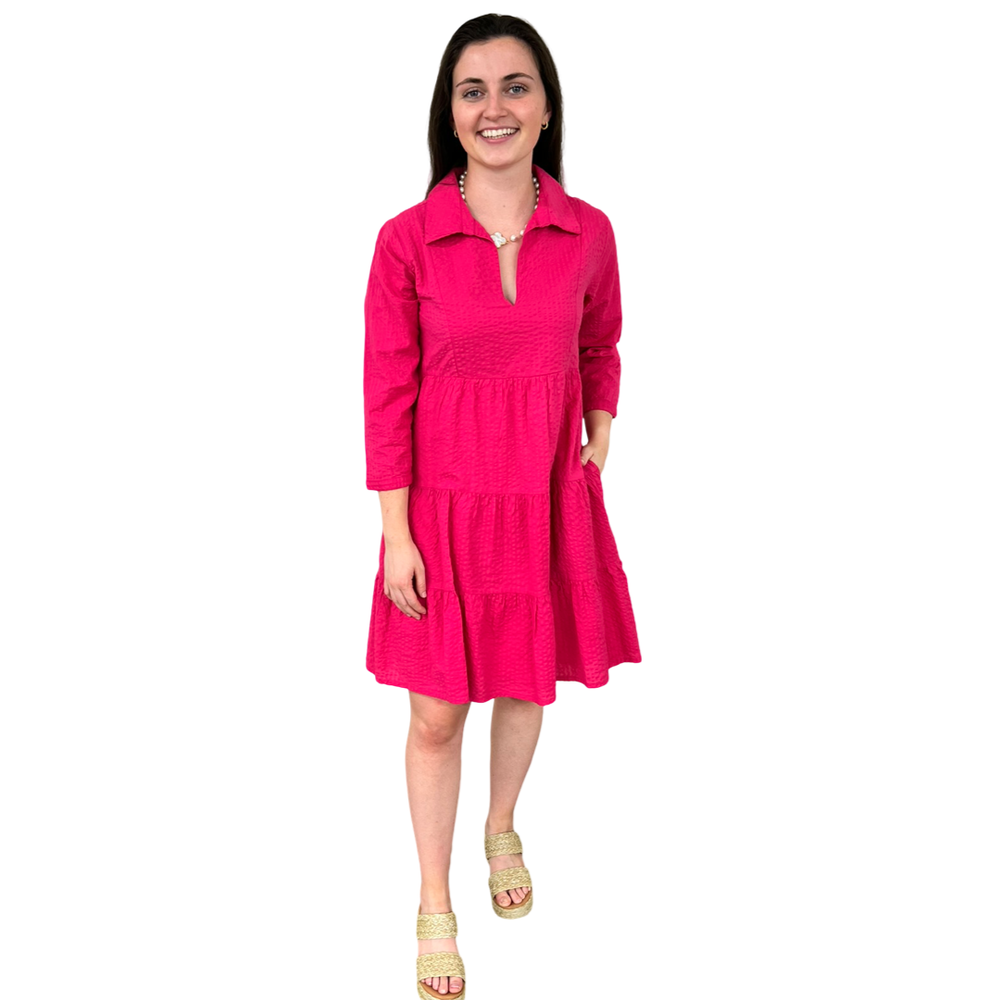 The Annie Easy Fit Collared Dress Hot Pink Dress — view 2