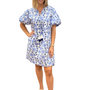 The Poppy Dress in White Blue Hand Block Floral