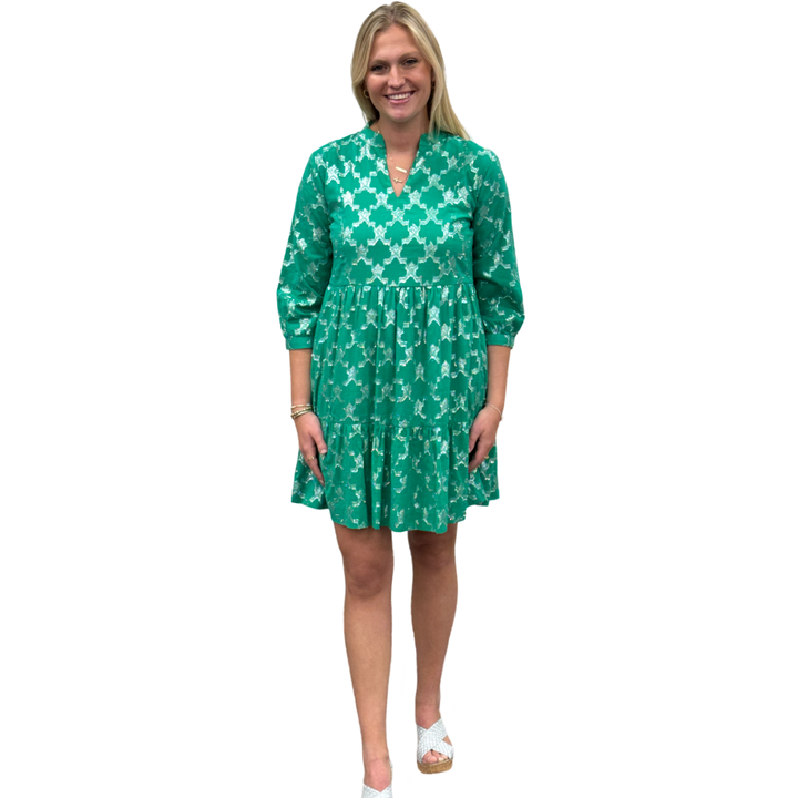 The Preston Metallic Dress in Jade Green and Silver — view 3