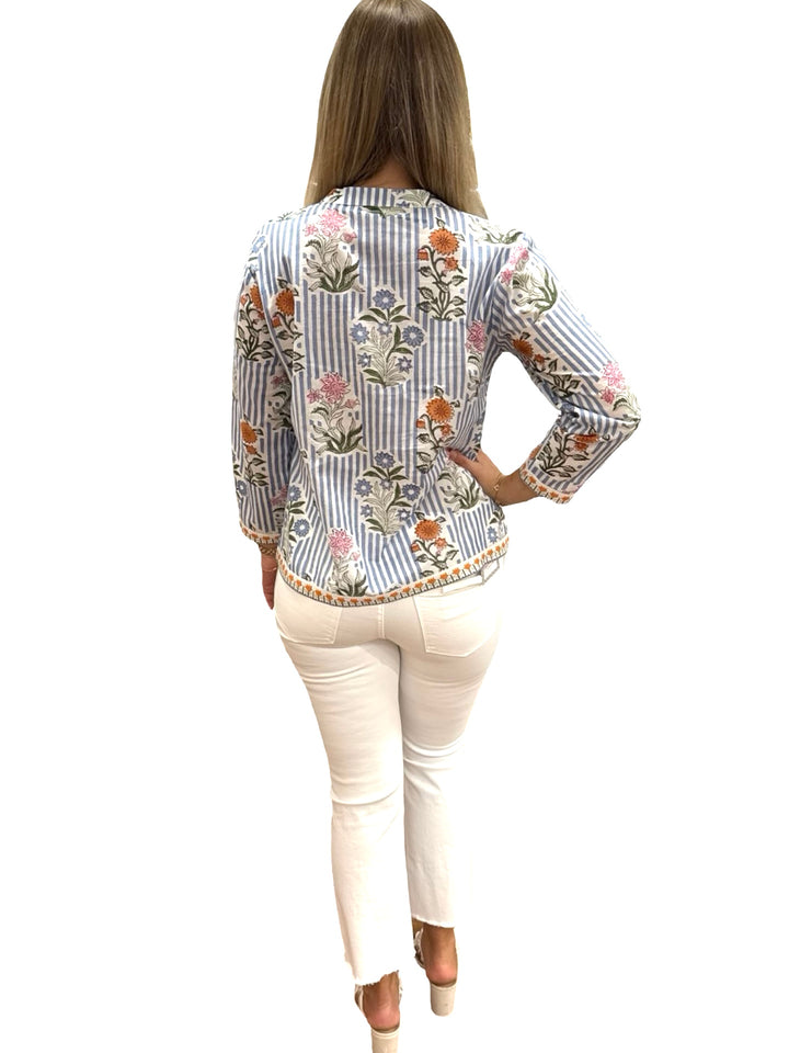 The Kelsea Top in Blue Striped Floral — view 5