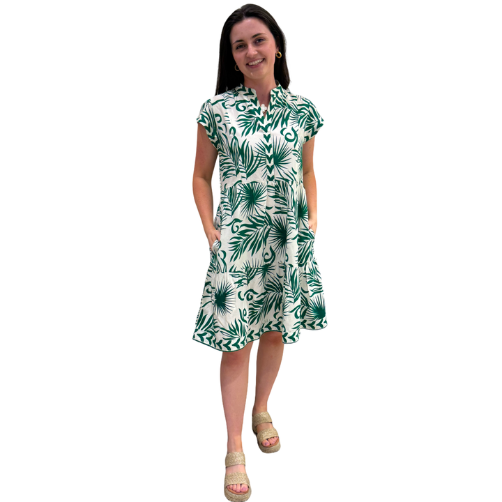 The Preston Side Pocket Dress in Emerald Green and White — view 2