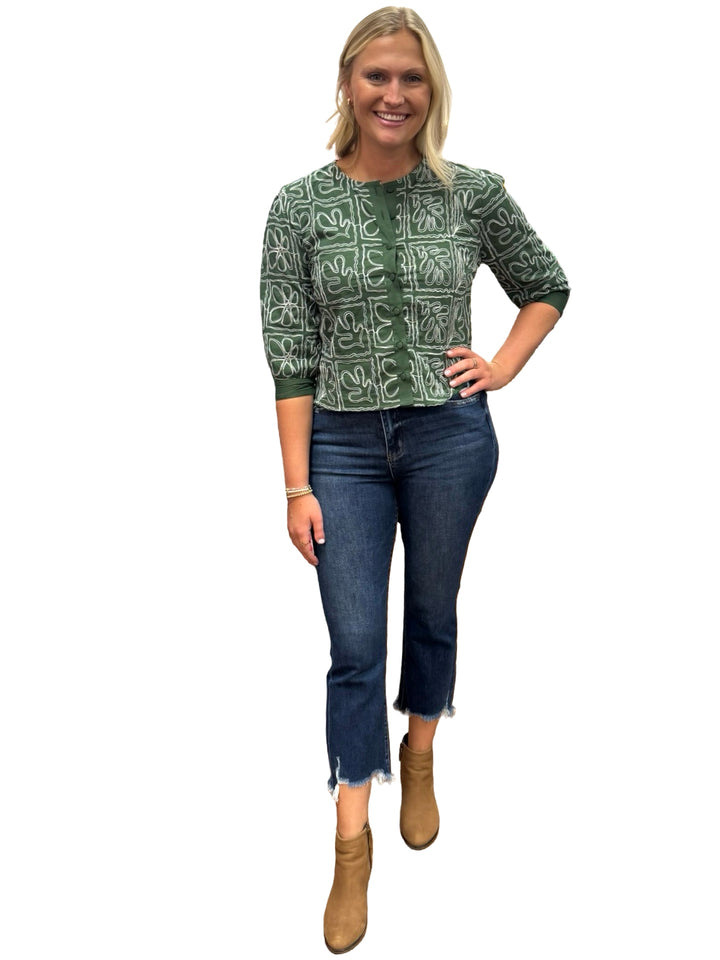 The McKenna Top in Green Embroidered Cotton