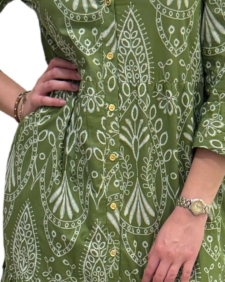 The Lucille Button Front Dress in Army Green — view 4