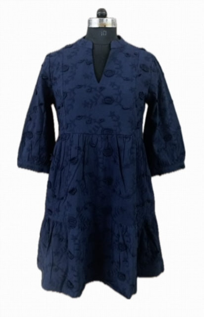 The Preston Navy Embroidered Cotton Dress — view 7
