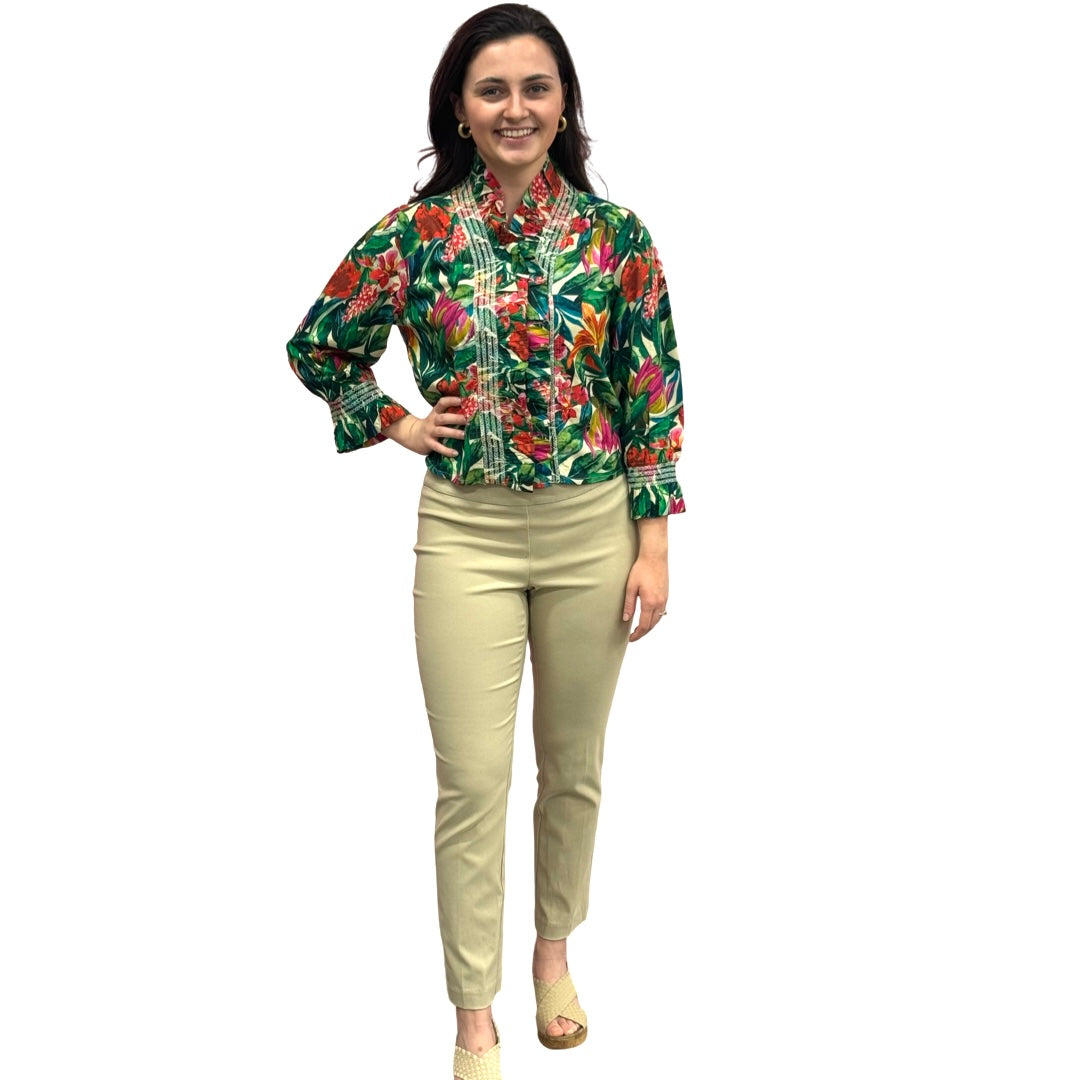 The Amelia Ruffle Front Top in Tropical Floral — view 4