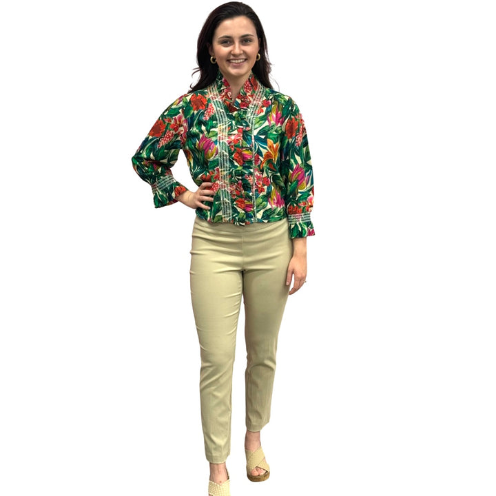 The Amelia Ruffle Front Top in Tropical Floral — view 4