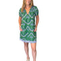 The Michelle Smocked Neck Dress in Green Blue Palm Print