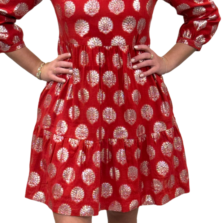 The Preston Metallic Party Dress in Red and Silver — view 6