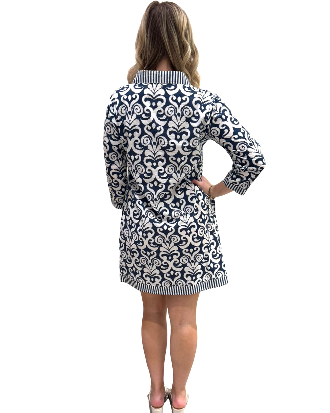 The Annika Cotton Dress in Navy and White — view 5