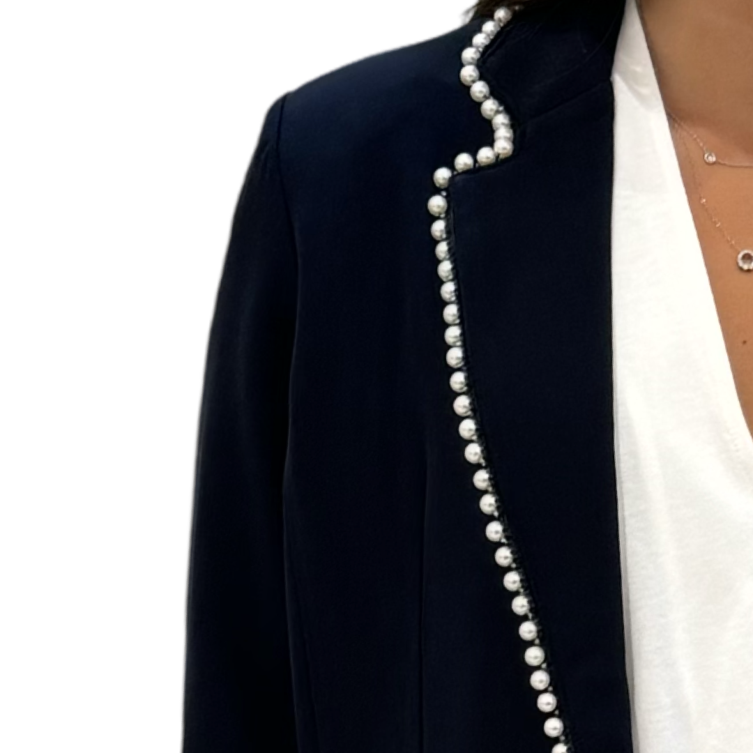 The Palmer Pearl Trimmed Blazer in Navy — view 6