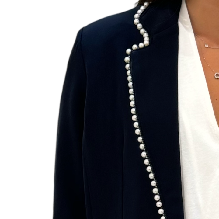 The Palmer Pearl Trimmed Blazer in Navy — view 6