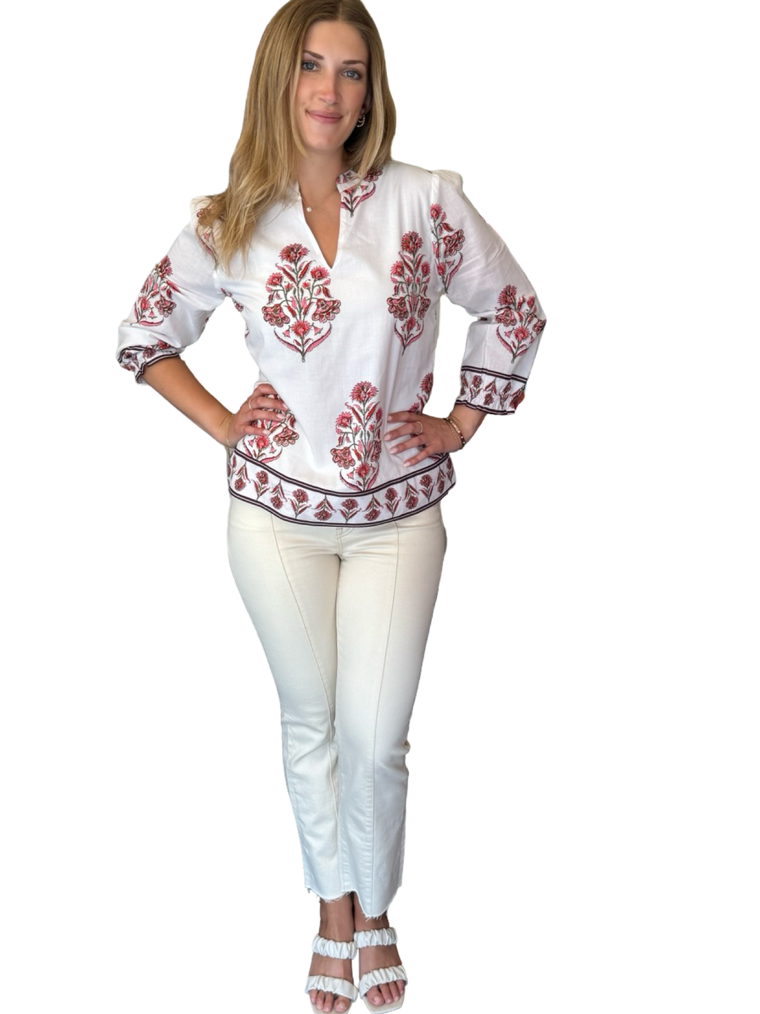 The Melody Cotton Block Print Top in Pink Floral Hand Block — view 4