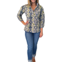 The Shipley Top in Green Blue Ikat Cotton