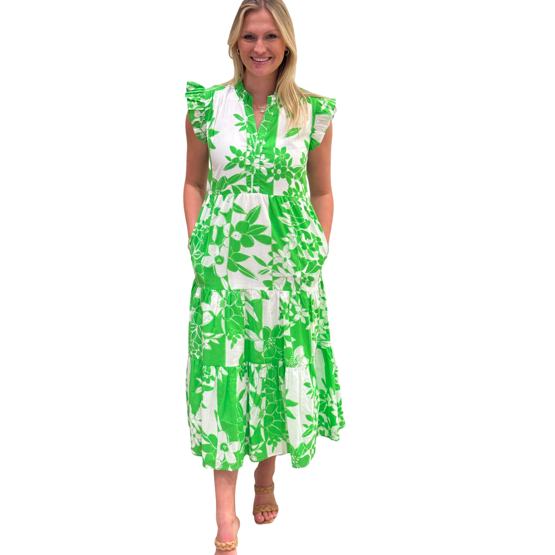 The Campbell Lemon-Lime Floral Flutter Sleeve Dress — view 2