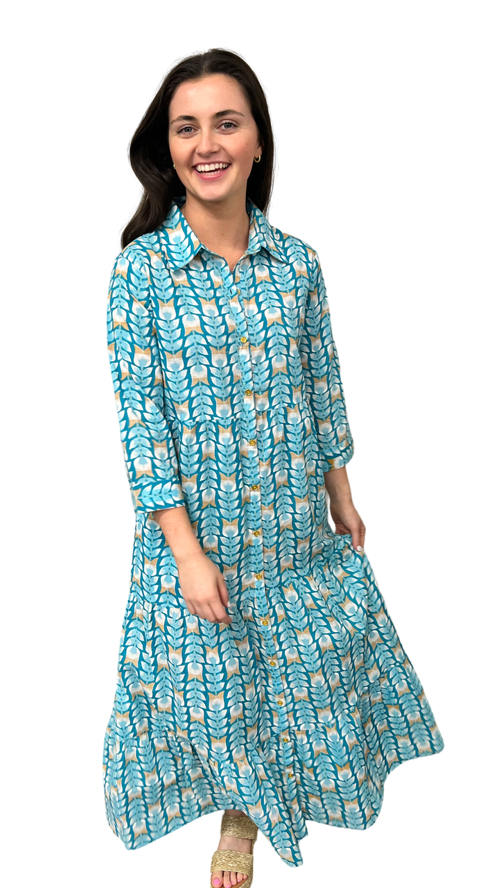 The Marion Button Front Dress in Turquoise — view 10