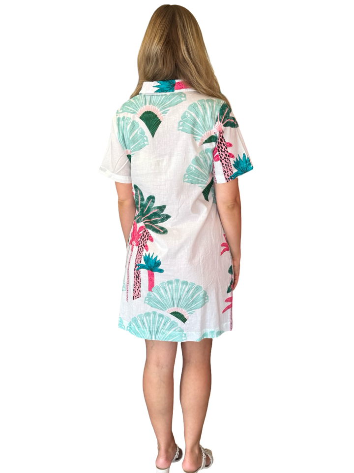 The Annika Short Sleeve Cotton Palm Print Dress — view 6