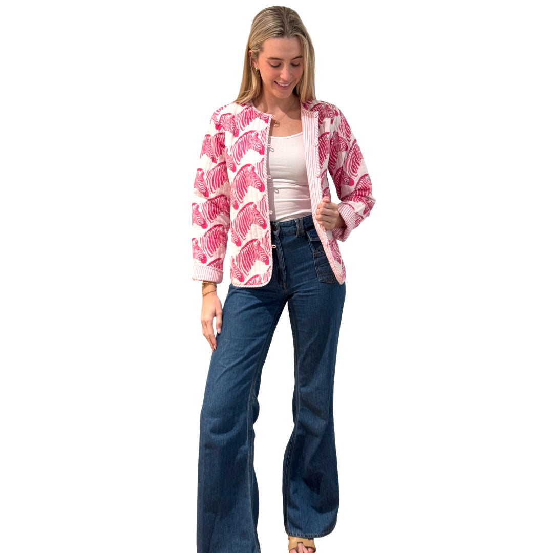 Show Your Stripes Madeline Quilted Cotton Reversible Pink and White Zebra Print Jacket