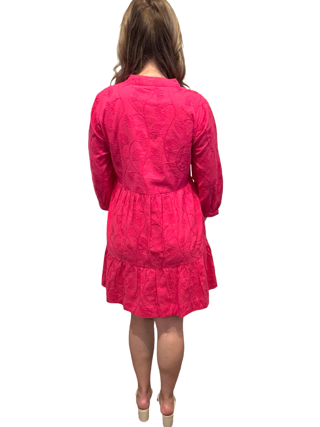 The Preston Embroidered 3/4 Sleeve Dress in Pink — view 5
