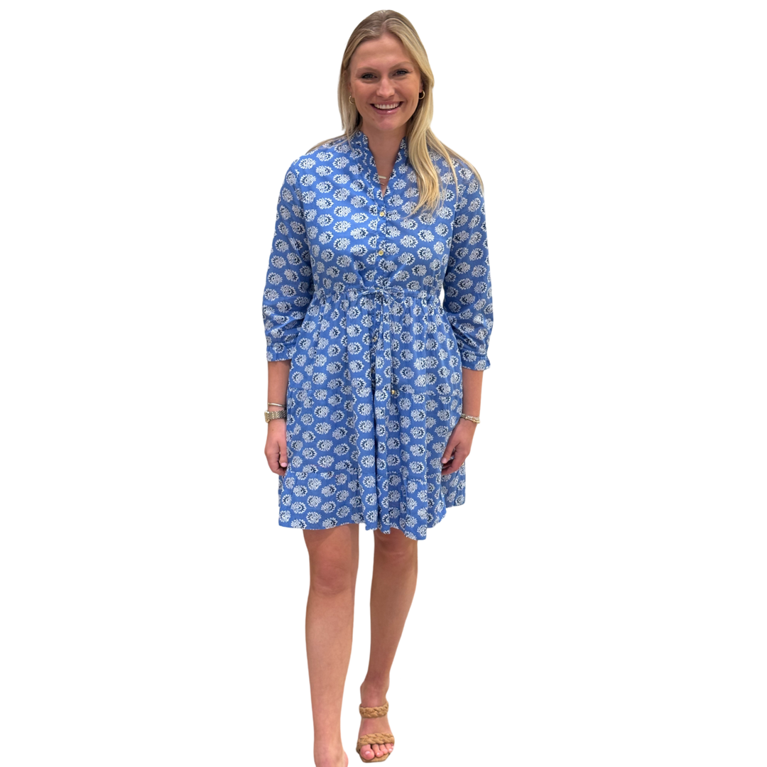 The Hamilton Tie Waist Dress in Blue Block Print Floral — view 2