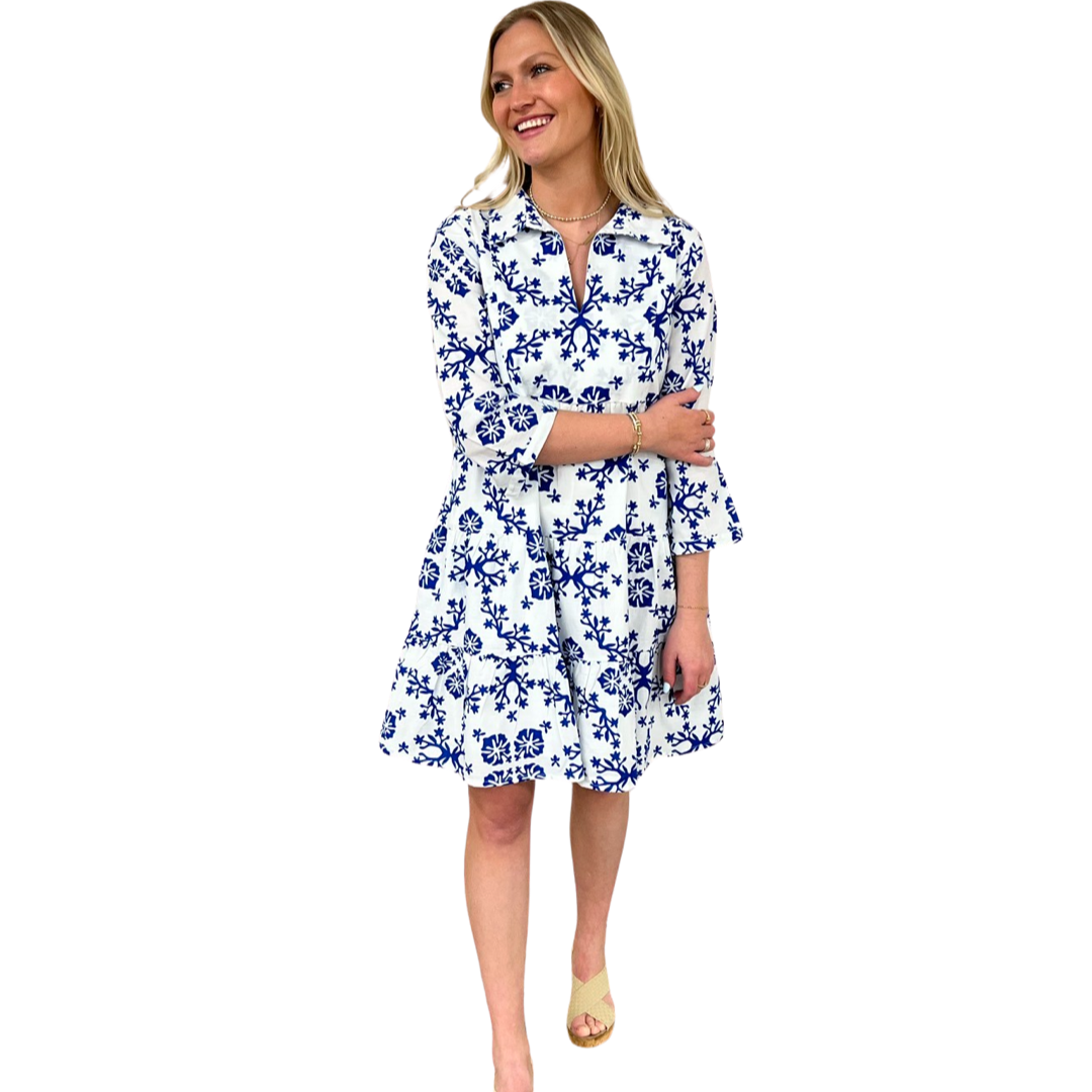 The Annie Easy Fit Collared Dress in Blue and White — view 3