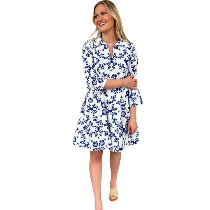 The Annie Easy Fit Collared Dress in Blue and White — view 3