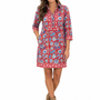 The Annika Shirt Dress in Red Blue Hand Block Printed Floral
