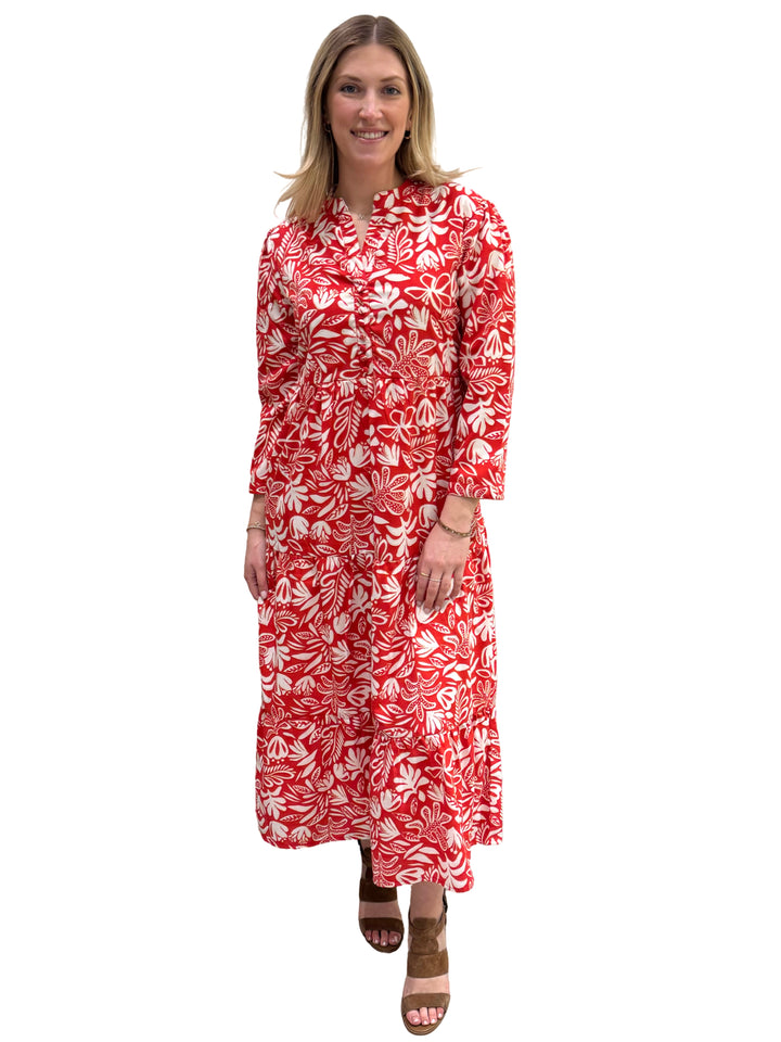 The Addison Button Trimmed Dress in Deep Coral — view 2