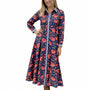 The Marion Button Front Dress in Blue Red Floral Print