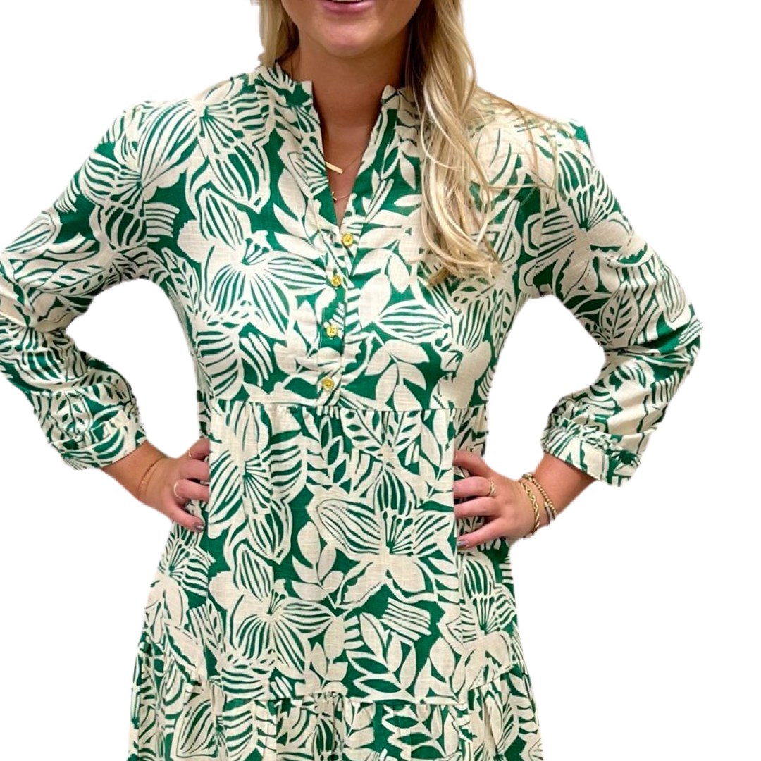 The Penny Long Length Dress in Emerald and Cream – Liza Byrd