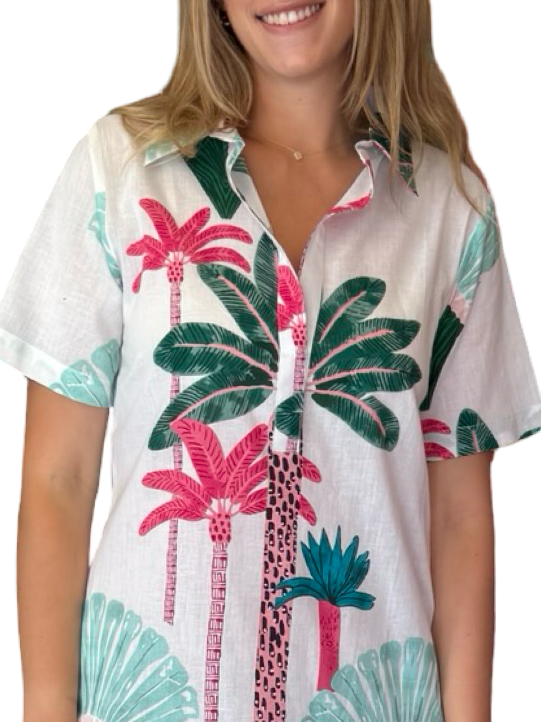 The Annika Short Sleeve Cotton Palm Print Dress — view 4