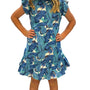 The Tinley Girl's Hand Block Printed Dress in Blue Green Palm Leaf