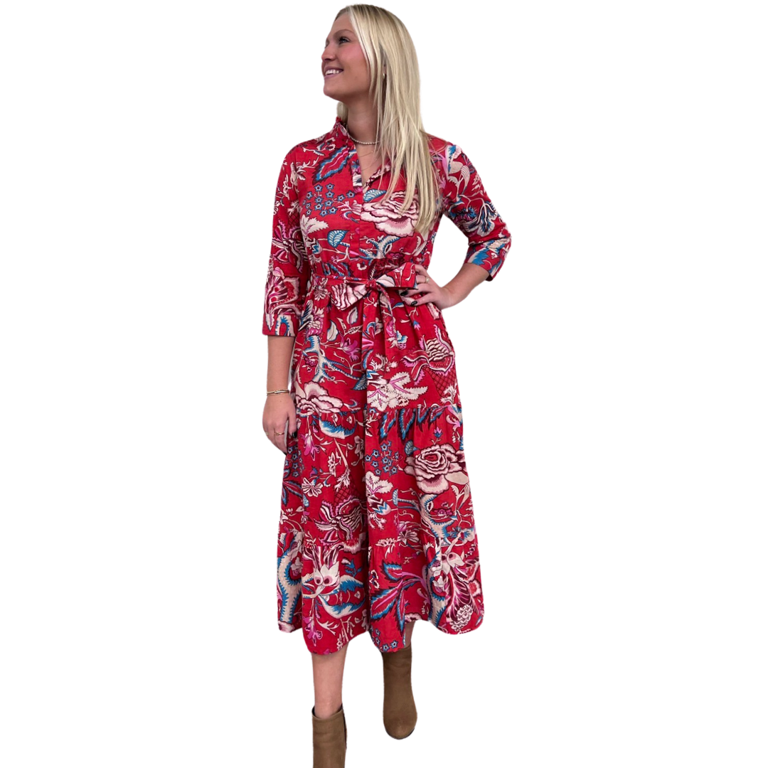 The Camden Block Print Dress in Raspberry Floral — view 3
