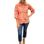 The Tricia Shirt in Red Pink Floral with Bead Detailing
