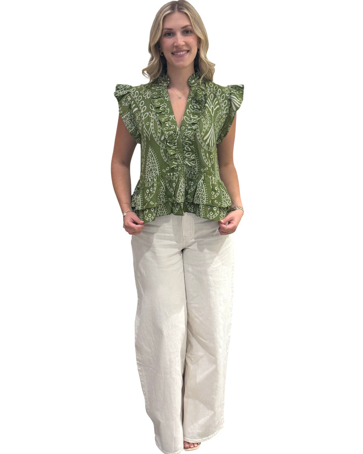 The Bella Ruffle Top in Army Green