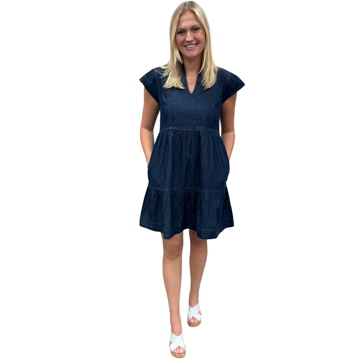 The Preston Short Sleeve Dress in Denim — view 3