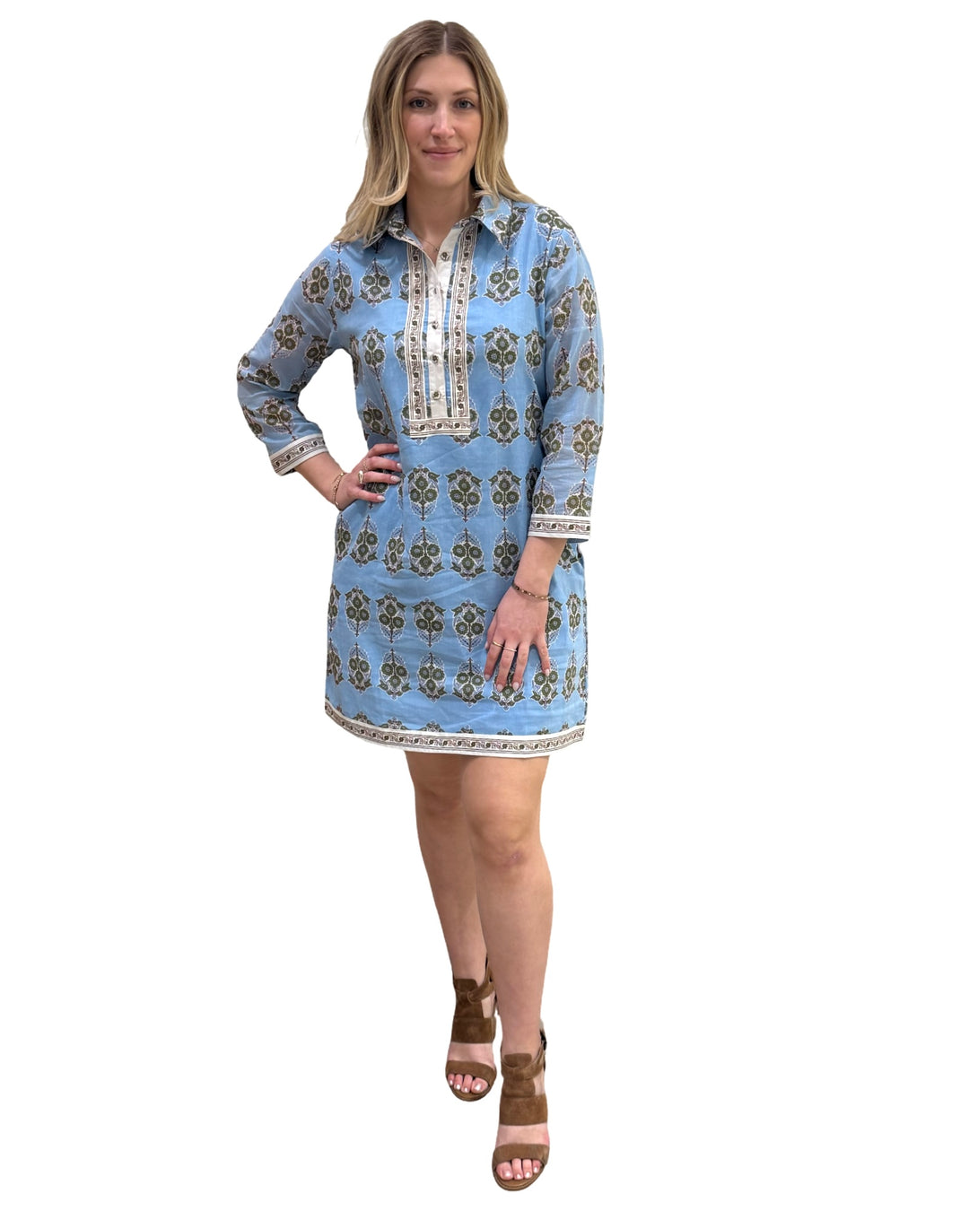 The Annika Cotton Dress in Baby Blue Floral — view 2