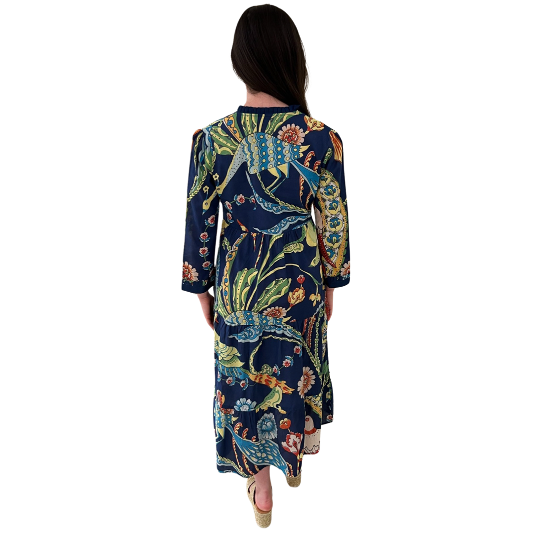 The Penny Navy Bird Print Dress in Blue Bird Floral — view 6