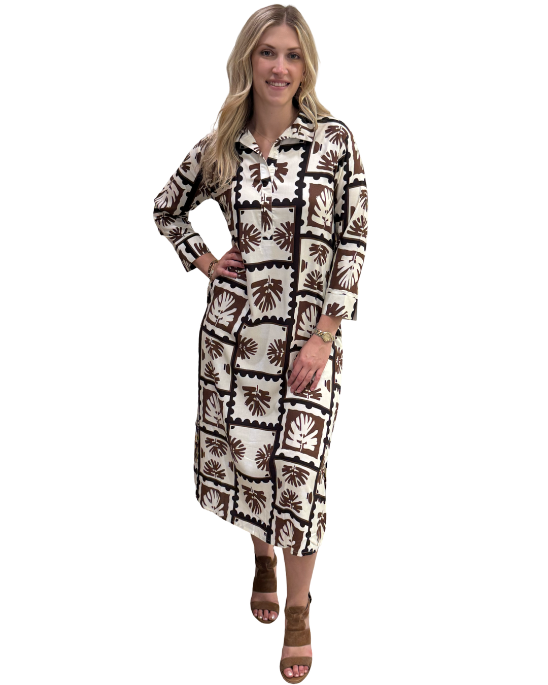 The Lisette Black and Brown Abstact Print Dress — view 4