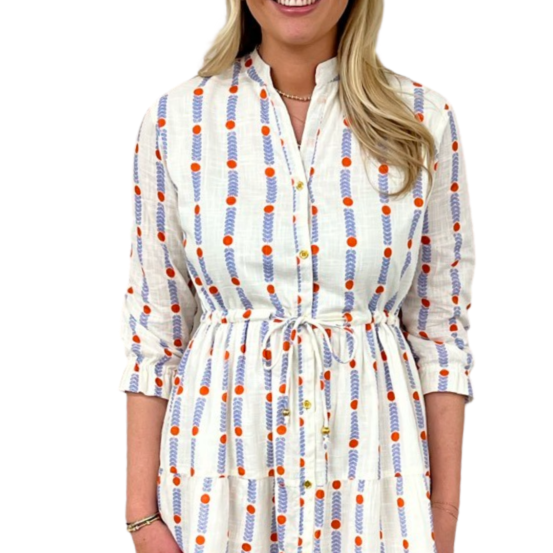 The Hamilton Cinch Waist Dress in White Patterned Jacquard — view 4