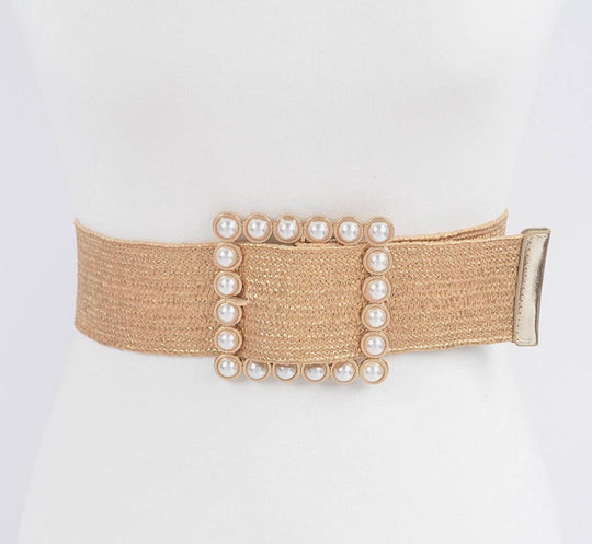Wide Pearl Buckle Elastic Belt