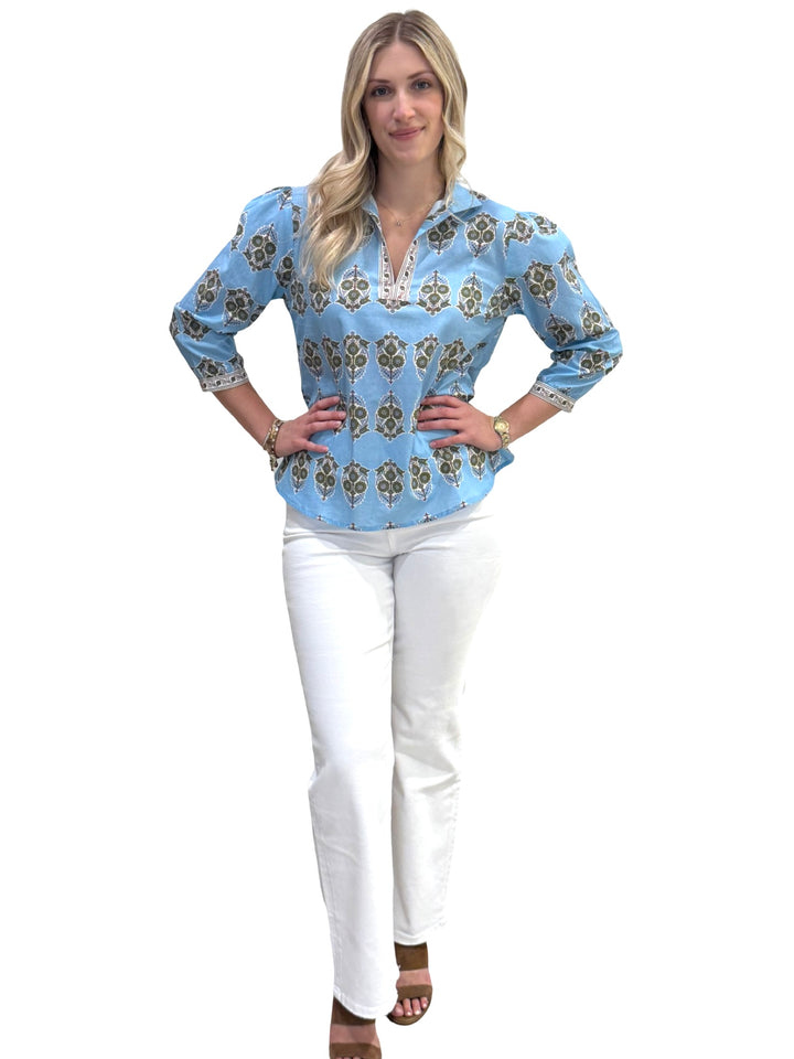 The Missy Cotton Border Print Top in Turquoise Floral — view 4